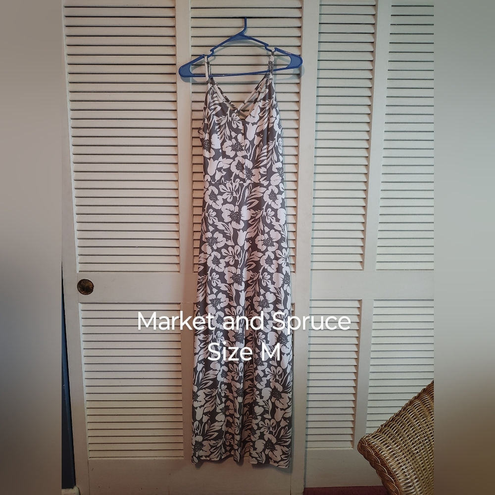 Market & Spruce Sage and White Spaghetti Strap Sundress